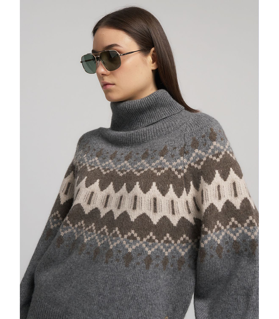 フェアアイルウールブレンドオフタートルニット 詳細画像 グレー系 5